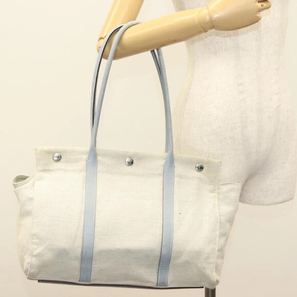 PRADA Tote Bag Canvas Beige Silver Auth 133386 - Picture 14 of 16